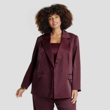 Women's Structured Satin Blazer - A New Day Burgundy XXL