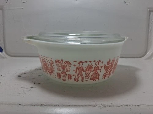 VINTAGE PYREX PINK AMISH BUTTER PRINT 472 1 & 1/2 PINT DISH W/ LID 470-C