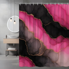 Elegant Pink and Black Shower Curtain with Gold Accents