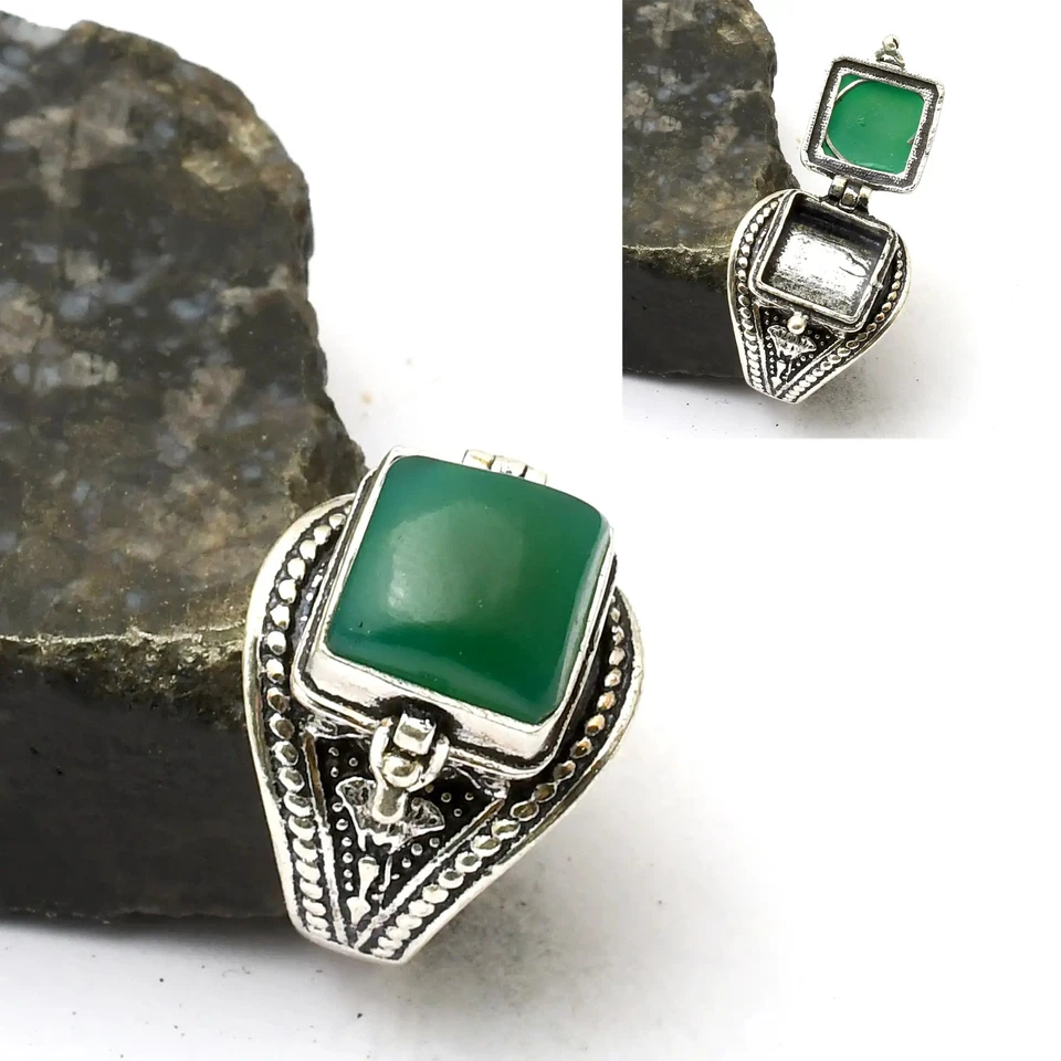 Ethnischer handgefertigter grüner Onyx Edelstein Giftring Schmuck Geschenk US-Größe 7 AR 33494