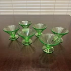 Vtg 6 Federal Green Uranium Glass Ice Cream Sherbet Cup GLOWS 4" x 2 3/4"