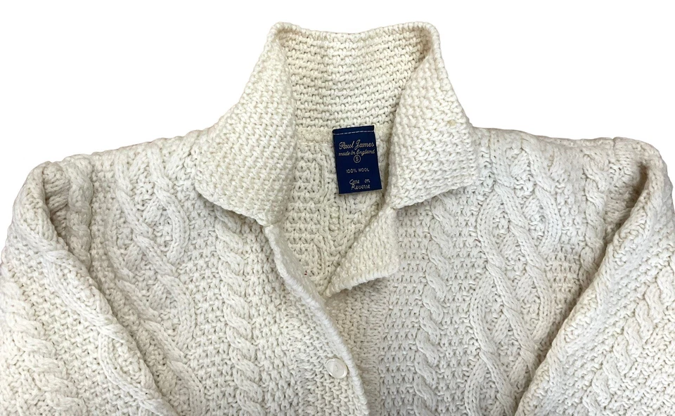 Cárdigan Suéter Paul James Hecho en Inglaterra 100% Lana Pescadores Mujer Pequeño Foto 2 de 3