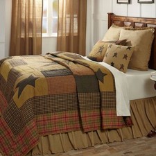Twin Quilt Hand Stitched Country Star Plaid Patchwork Red Khaki  Green Stratton