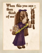 5x7 Vintage 1911 THINK OF ME DOG Anthropomorphic Beagle postcard Art print