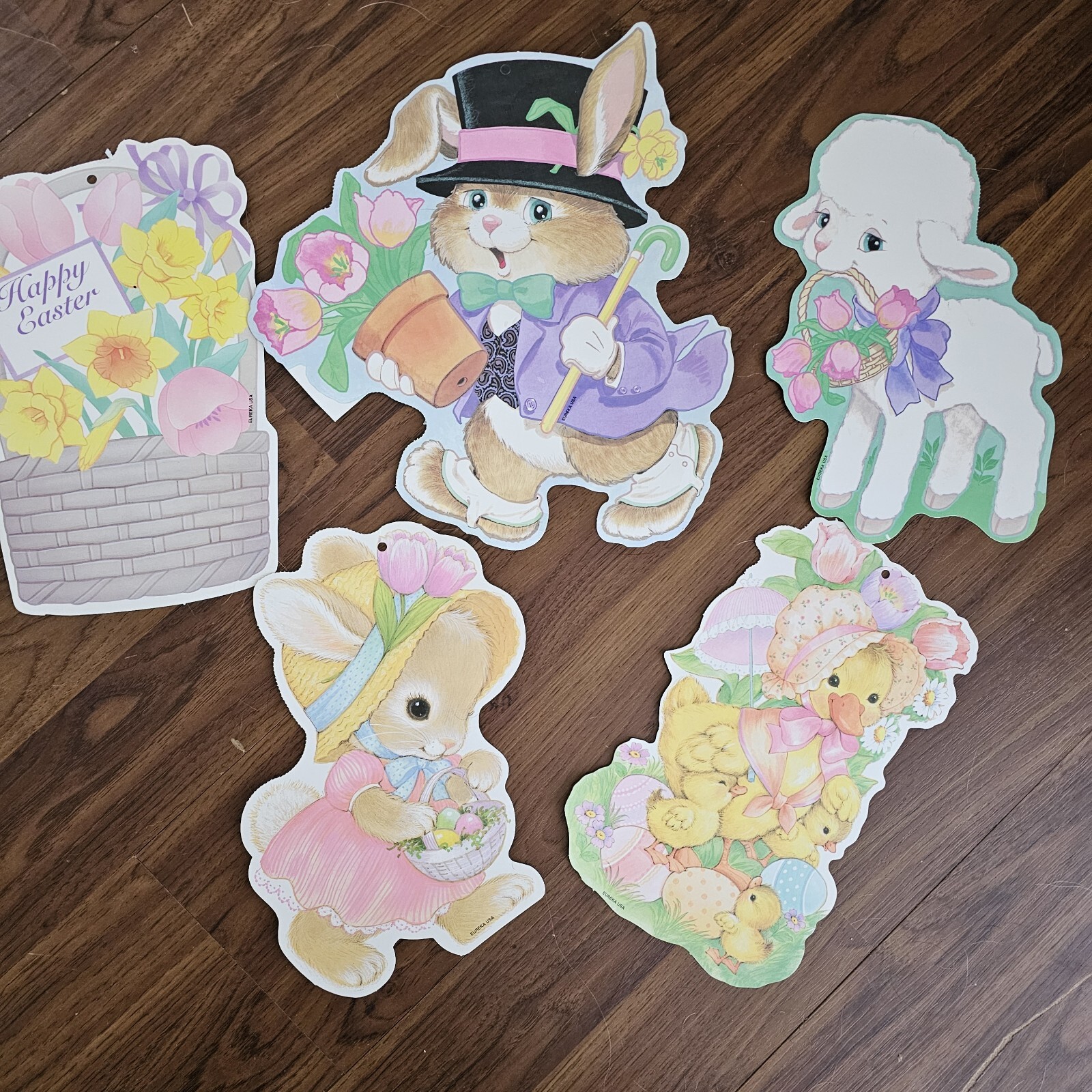 Easter Die Cuts Vintage Eureka  Bunny Duck Lamp Lot Of 5 Two Sided