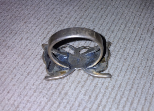ANELLO FARFALLA VINTAGE ANNI 60 AMERICANO TURCHESE MOP CORALLO JET CHIP INTARSIATO TAGLIA 8,25 - Foto 9 di 10