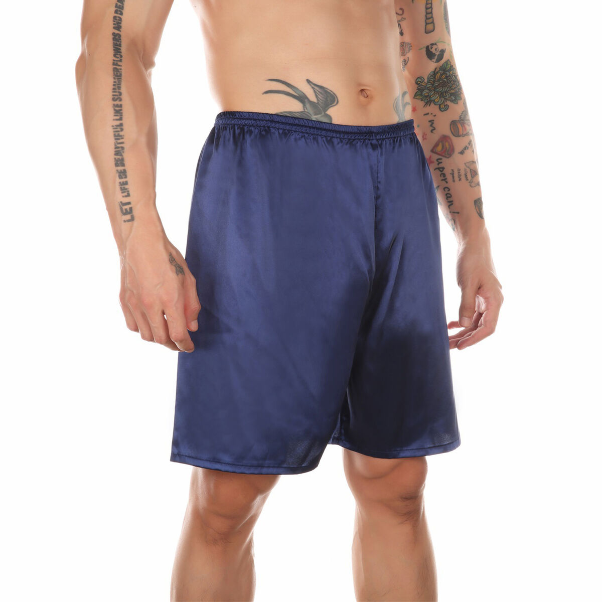 Mens Silk Satin Pajamas Loose Shorts Lounge Homewear Sleep Bottoms