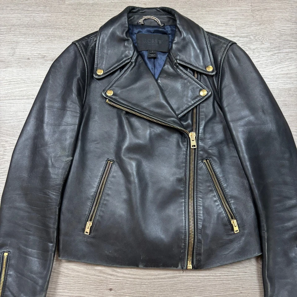J. Crew Collection Leather Moto Motorcycle Jacket Women's 0 Biker - Image 2 of 4