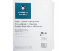 Business Source Index Dividers 3HP 8-Tab 25 ST/PK 11"x8-1/2" White 36687