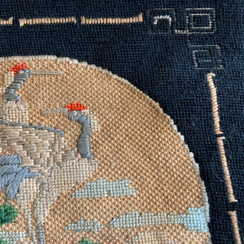 Crewel Needlework Heron's in a Tree Asian Inspired Panel needs corner approx - Picture 3 of 10