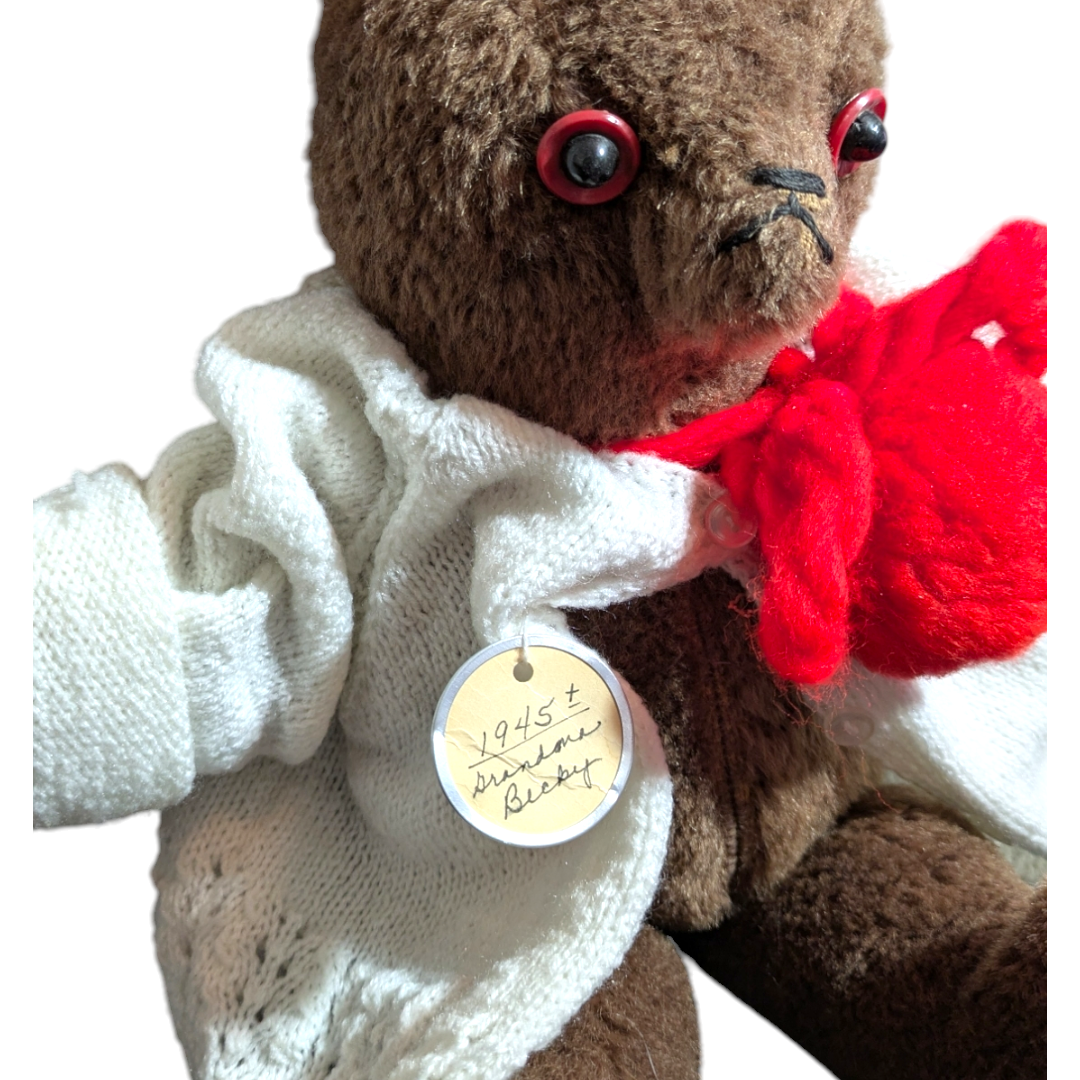 海外作家さん作のブラウンベア 1945 Vintage Collector Bear Handmade Brown Bear With White Knitted