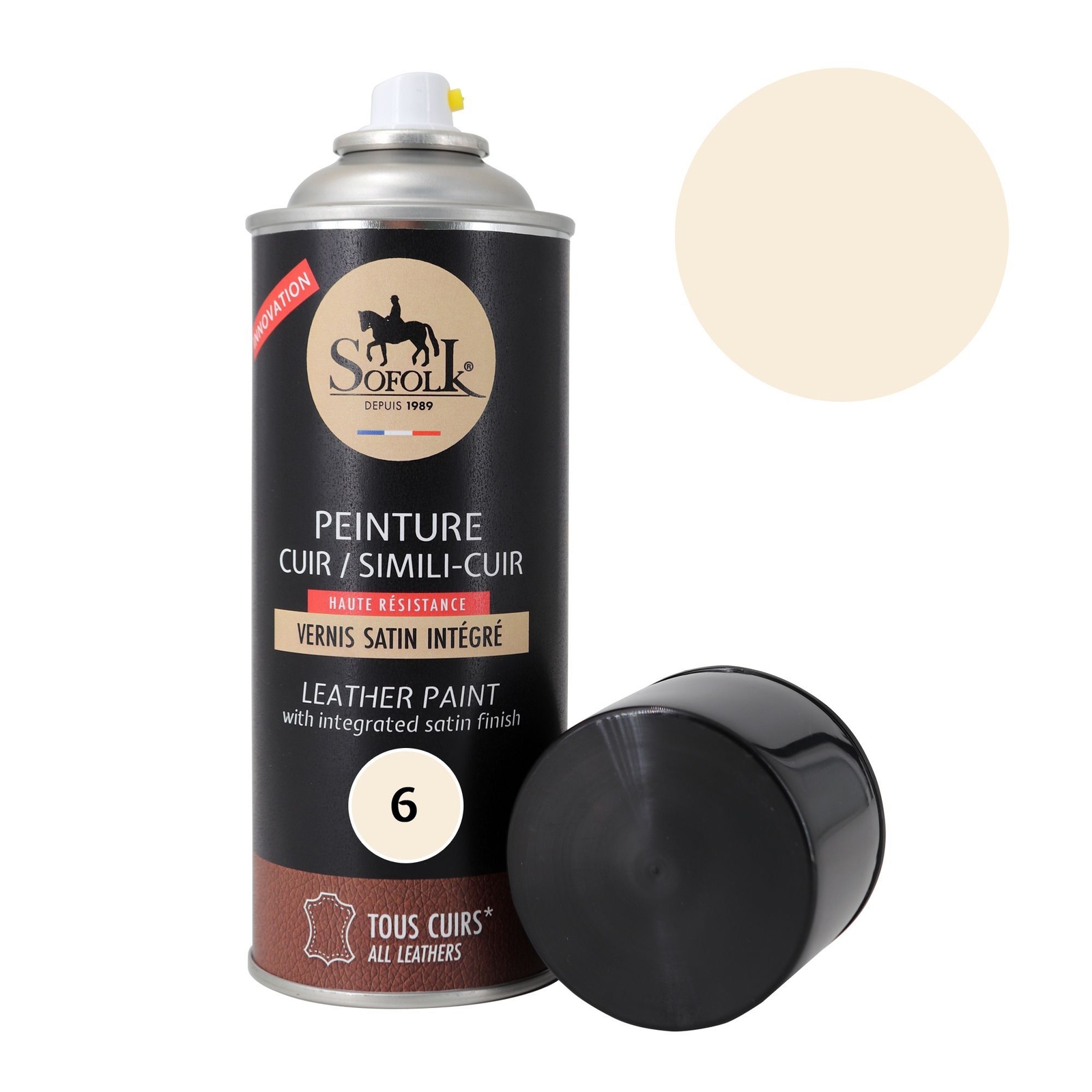 Peinture cuir blanc cassé en aérosol pour rénover un canapé ou une veste