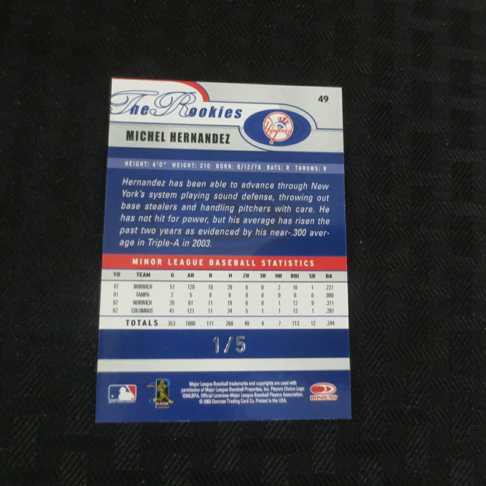 2004 Orange County Collection 2003 Donruss Michel Hernandez Yankees Rookie 1     - Image 2 of 2