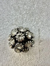 VTG Euro Prong Set Domed Rhinestone Antiqued Silver Tone Button 1”