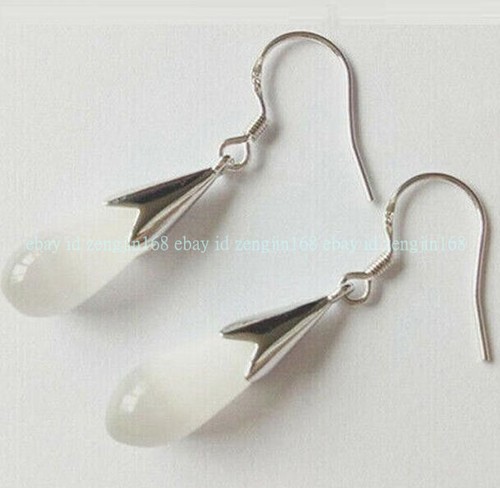 Pretty 8x20mm Agate/Jade/Opal/Turquoise Gemstone Water Drop Dangle Hook Earring - Picture 2 of 16