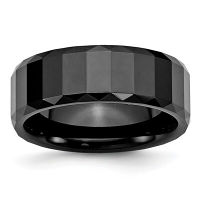 Chisel Ceramic Black Faceted 8mm Polished Beveled Edge Band S:13