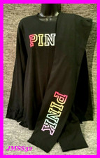 Victoria's Secret Pink Ombre Rainbow Campus Tee Shirt  Leggings Set Black M NWT