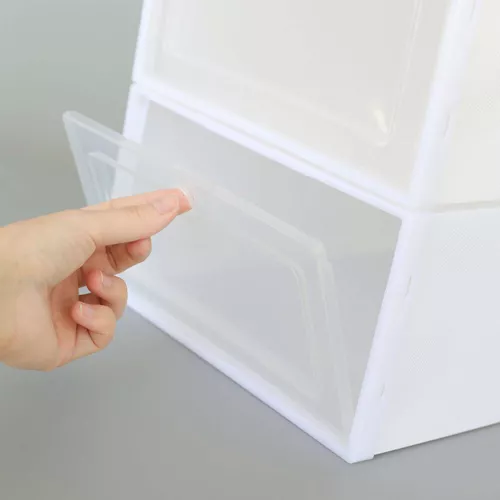 12x White Plastic Shoe Storage Boxes Drawer Stackable Foldable Durable Organiser - Picture 14 of 16