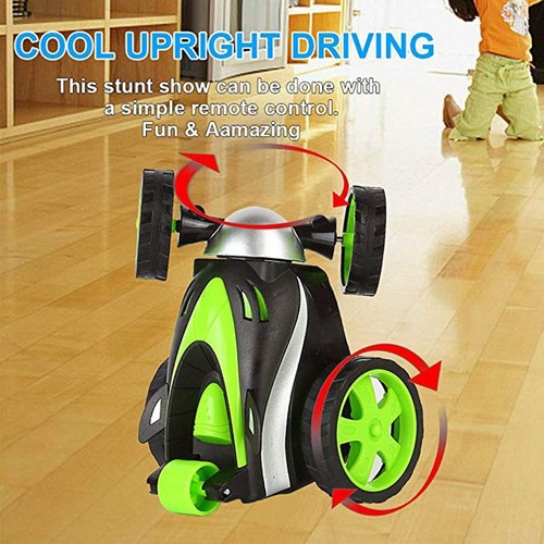 Wireless Remote Control Flip Wheels Stunt Toy Car Green New - Picture 4 of 9