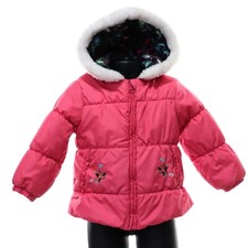 London Fog Girls Winter Puffer Jacket Coat 3T Pink Floral Hooded Fleece Lined