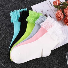 Fashion Girl Vintage Lace Ladies Ankle Socks Ruffle Frilly Cotton Socks Princess