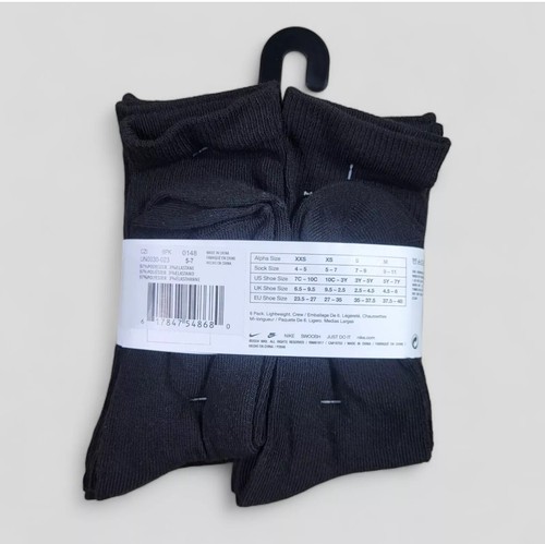 NIKE Boys Socks Crew Lightweight School Kids 6 Pair Shoe Size 10C-3Y Black - Picture 3 of 4