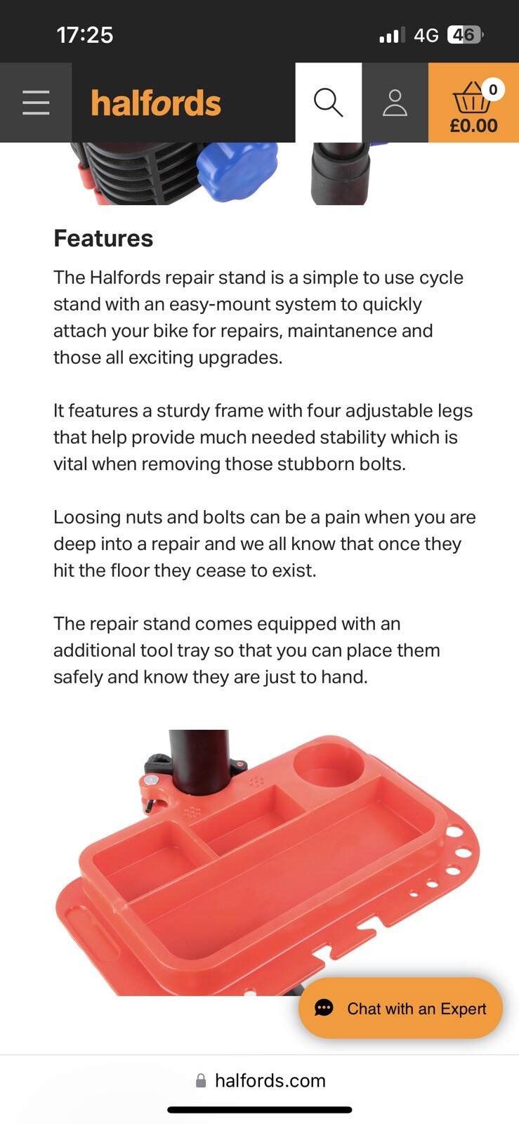 Halfords Bike Bicycle Repair Maintenance Stand Tray Clamp Collect Herts