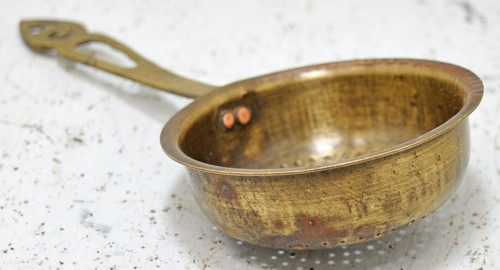Vintage Brass Kitchenware Filter Spoon Original Old Hand Crafted - Picture 1 of 8