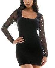 City Studios BLACK Women's Juniors' Embellished-Sleeve Bodycon Dress, US Small