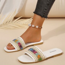 Damen Pantoletten Mule Sandalen Slipper Flat Sommer Schuhe Strand Hausschuhe DE