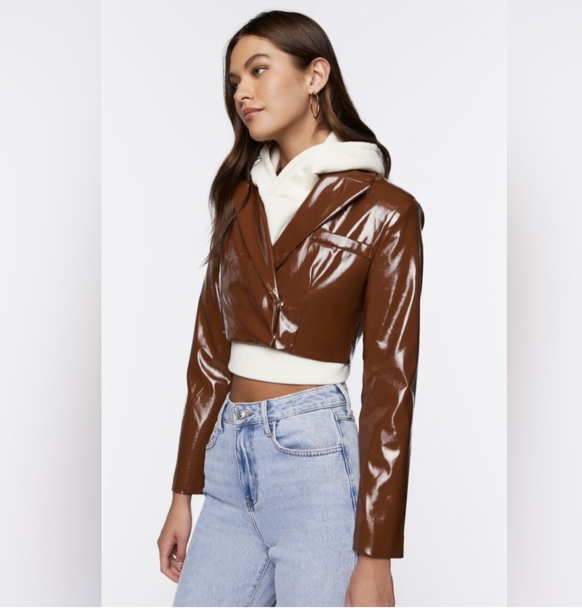 Womens Jacket Forever 21 Cropped Leather Jacket Faux Leather Crop
