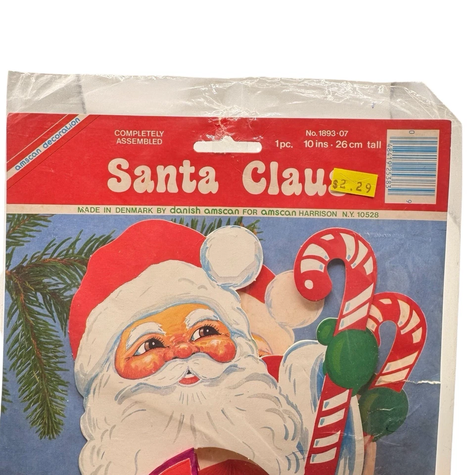 复古丹麦 Amscan 10 英寸圣诞老人艺术纸巾蜂窝中心装饰品新品 — 第 4/4 张图片