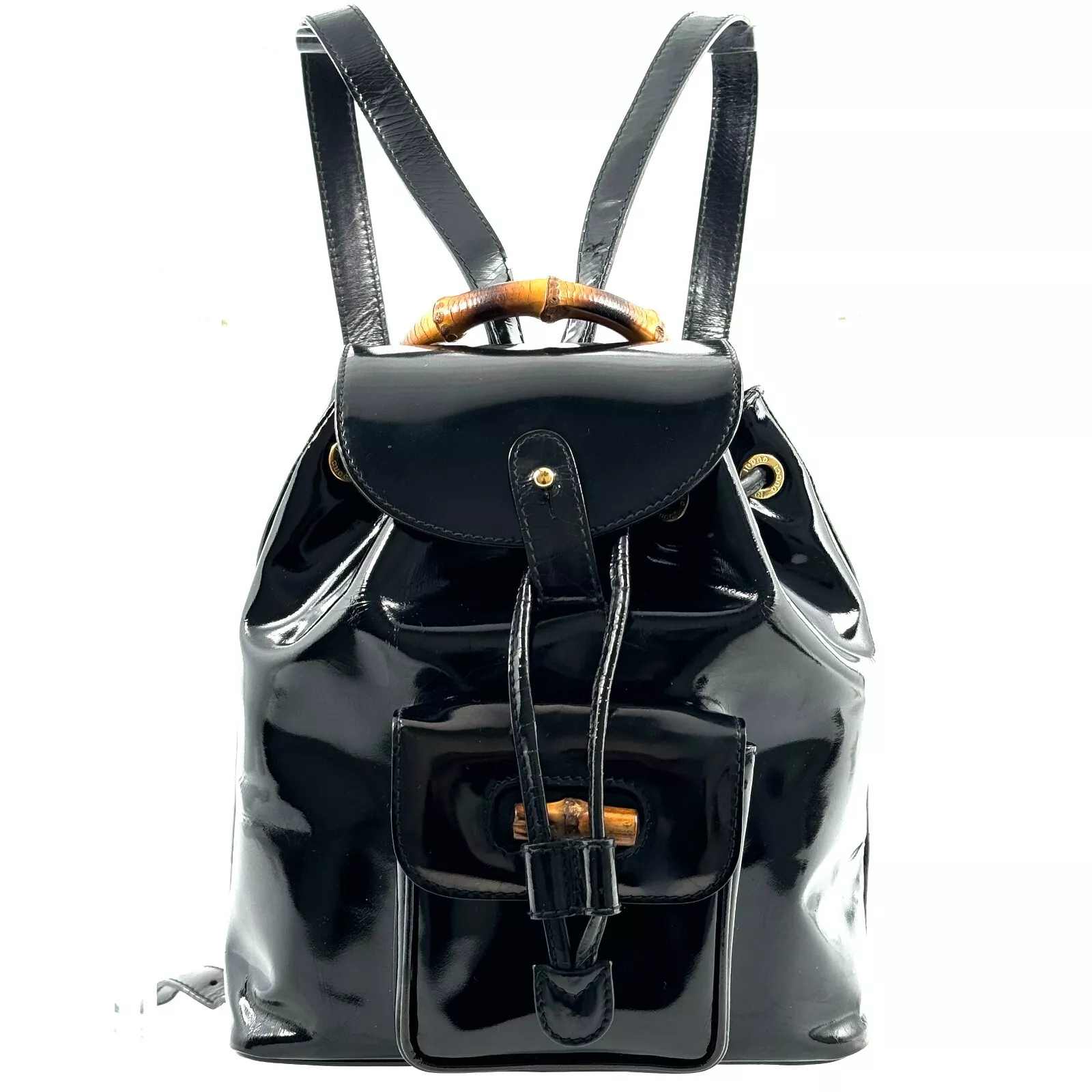 Sac à dos GUCCI bambou cuir verni du Japon authentique