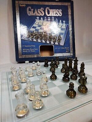 Fundex Etched Glass Chess Games Clear And Frosted Board Complete Set 15  Inch