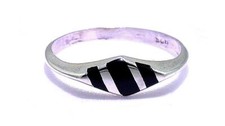 Black Onyx Inlay Gemstone Sterling Silver Ring Sizes 5 to 7.75 YOU SELECT SIZE