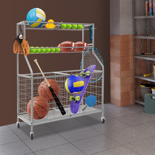 Silver Garage Sports Equipment Organizer Ball Storage Rack Toy Storage Rack - Picture 3 of 15