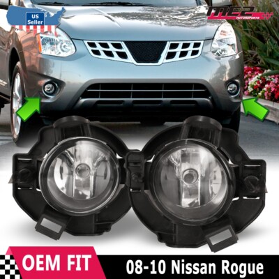 2008-2010 Fog Lights Clear Lens For Nissan Rogue Factory Bumper Driving Lamps