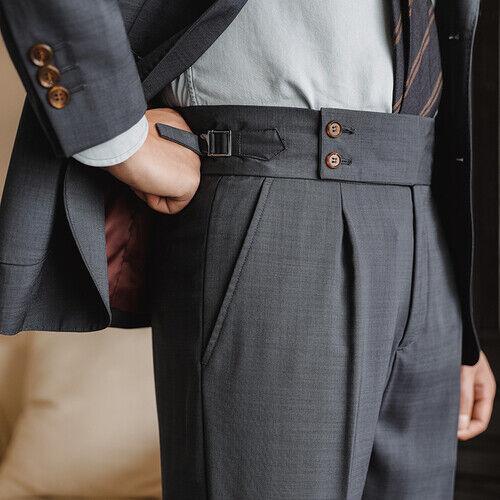 Men's Formal Western Business High Waist Pants Buckle Tapered Trousers Oversize - Bild 26 von 27