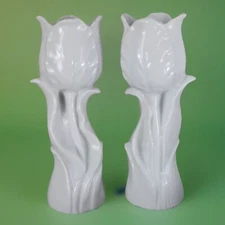Laslo for Mikasa Tulip Vase White Porcelain 6 3/4” Set of 2 JAPAN