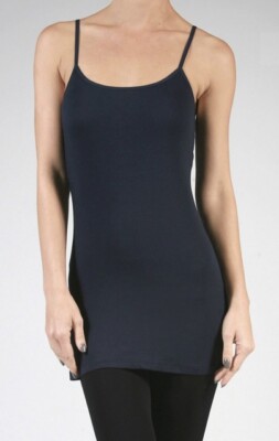WOMEN BASIC COTTON SPANDEX STRETCH TUNIC LONG CAMISOLE TOP REG PLUS S-3X