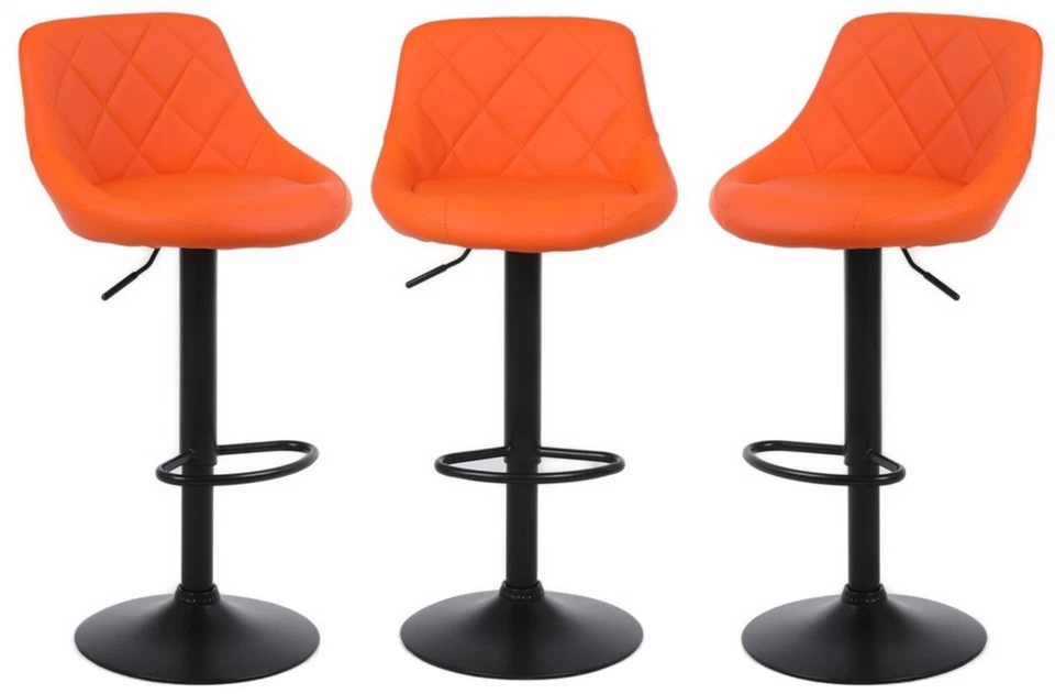 Set of 3 Orange Bar Stools Chairs Breakfast Chairs Swivel Gas Lift CORDOBA
