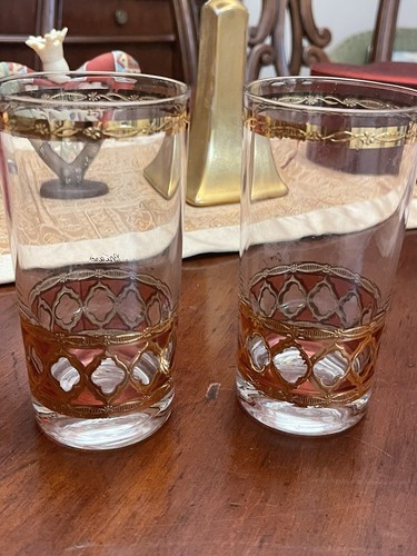 Cranberry MCM Georges Briard 22K GOLD High Ball Glasses 2 SIGNED MID CENTURY - Picture 5 of 9