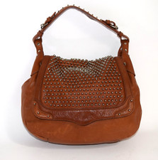 Rebecca Minkoff Brown Multi Stud Shoulder Bag Satchel Purse Top Leather Handles