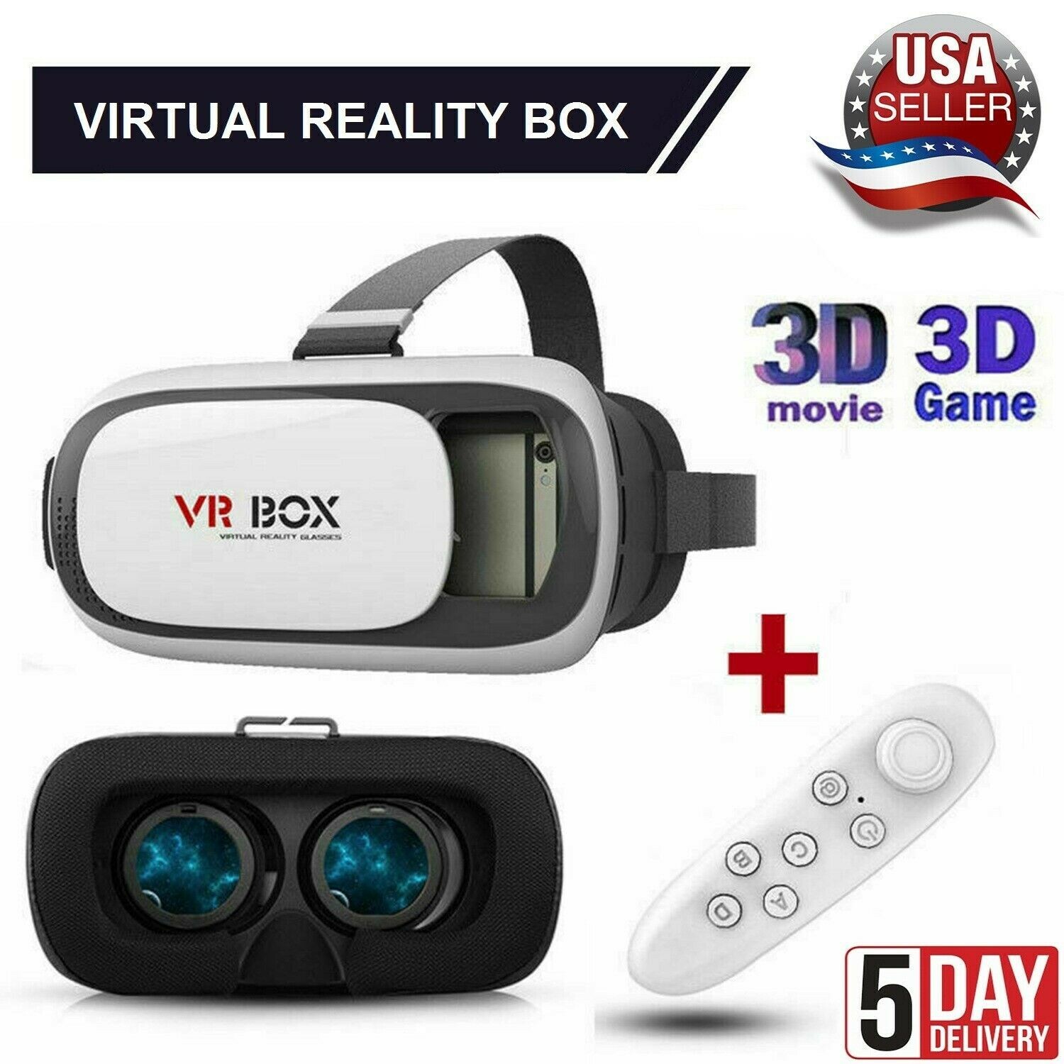 3D VR Headset with Remote Compatible for iPhone and Samsung Phones-image