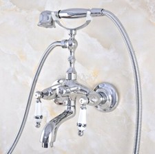 Polished Chrome Wall Mounted Clawfoot Bath Tub Faucet w/ Handheld Shower wtf849