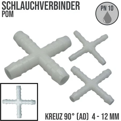 DEINSCHLAUCH24 Schlauch Verbinder Stutzen Tülle POM Kreuz 4 6 12 mm