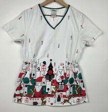 Rudolph Red Reindeer Women's Scrub Top S Small Christmas Holiday Cartoon Santa