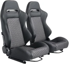 Racing Seat Pair Universal Black Leather Reclinable Bucket Sport Seat ,Set of 2