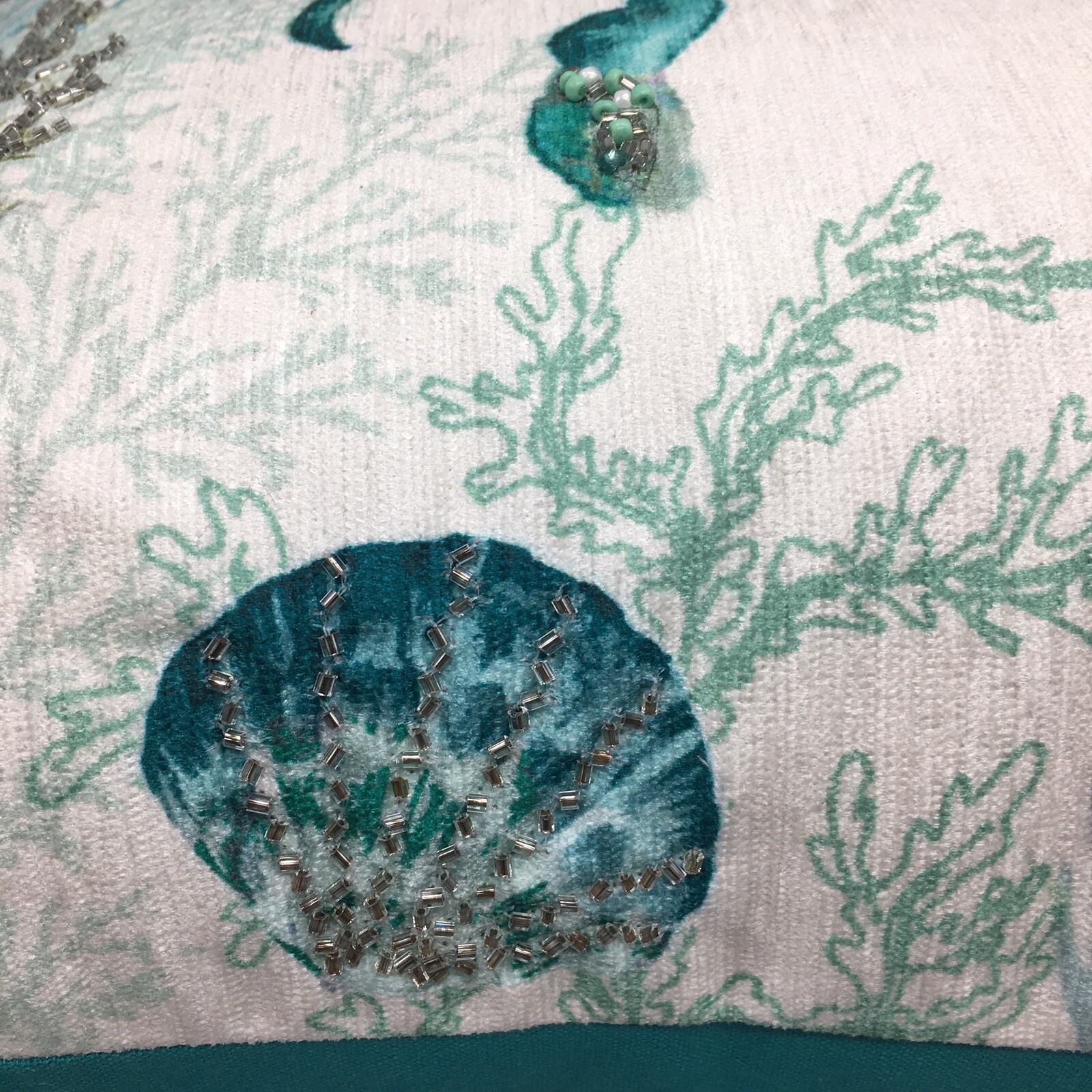 Coastal Collection Beaded Crab Seahorse Lumbar Pillow Beach Ocean Decor
