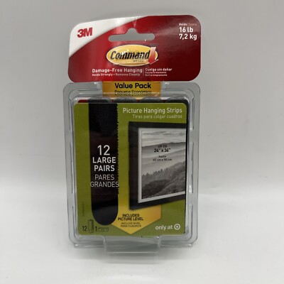 3M Command Strips 12 Large Picture Poster Hanging Black Includes Level 1 Pack